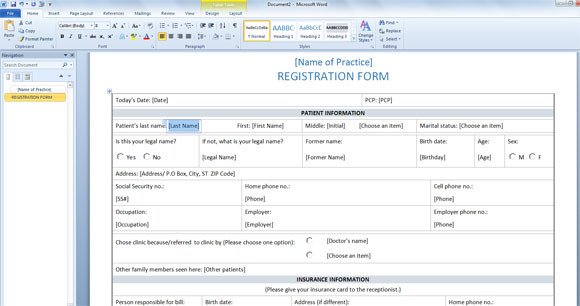 Free Registration forms Template Patient Registration form Template for Word 2013