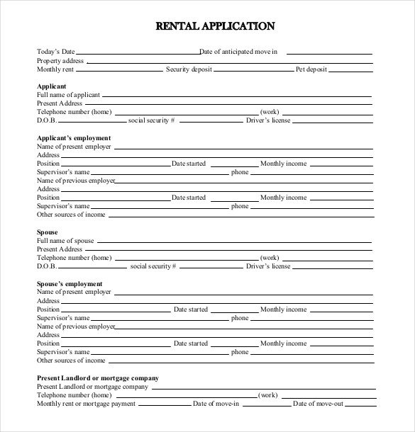 Free Rental Application form Template 13 Rental Application Templates – Free Sample Example