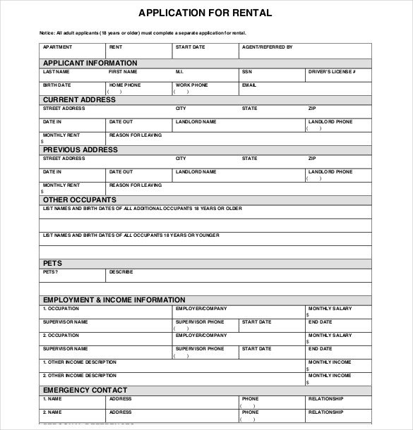 Free Rental Application form Template 13 Rental Application Templates – Free Sample Example