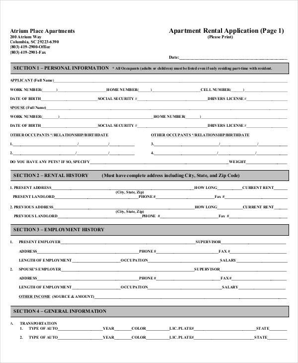 Free Rental Application form Template 17 Printable Rental Application Templates