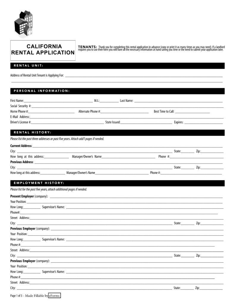 Free Rental Application form Template Free California Rental Application form Pdf