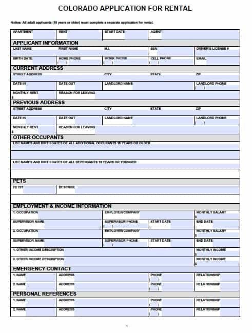 Free Rental Application form Template Free Colorado Rental Application – Pdf Template