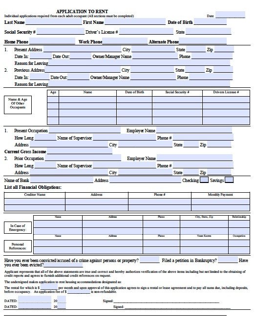 Free Rental Application form Template Free Rental Application form