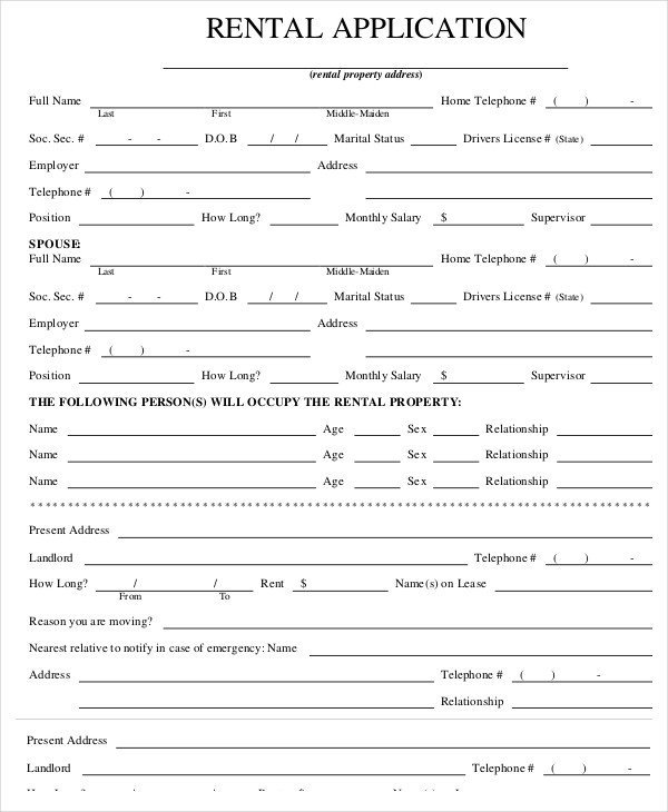 Free Rental Application form Template Rental Application Templates 10 Free Word Pdf