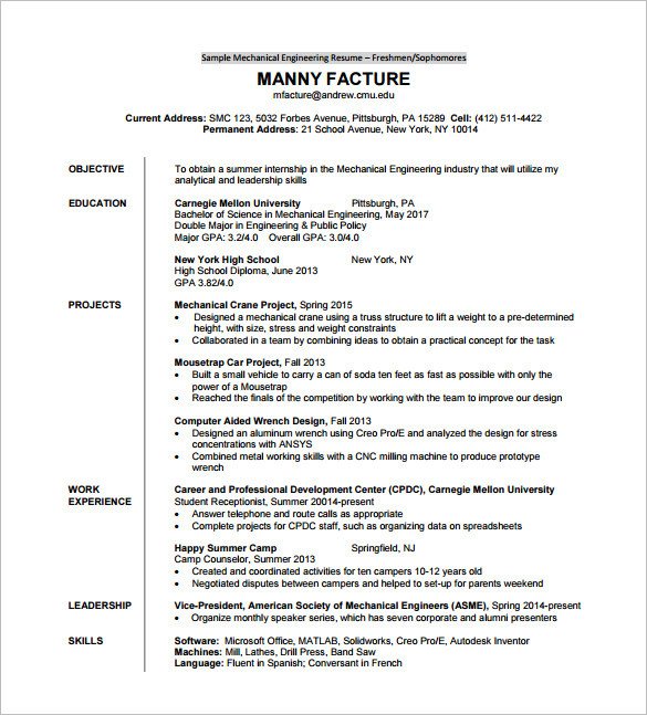 Free Resume Template Pdf Resume Template for Fresher – 10 Free Word Excel Pdf