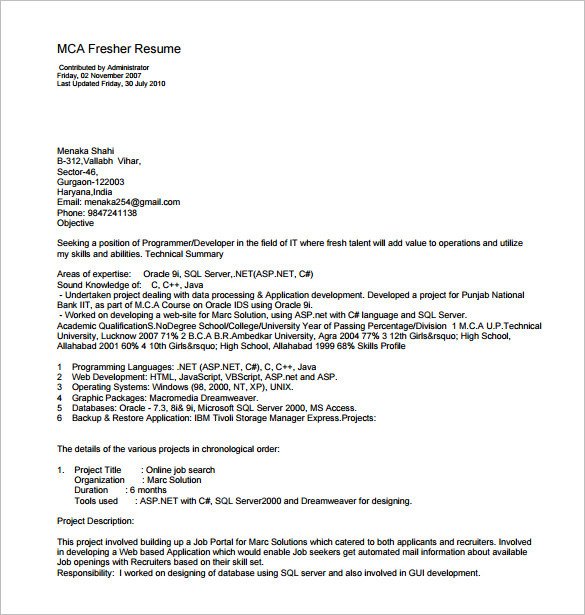 Free Resume Template Pdf Resume Template for Fresher – 10 Free Word Excel Pdf