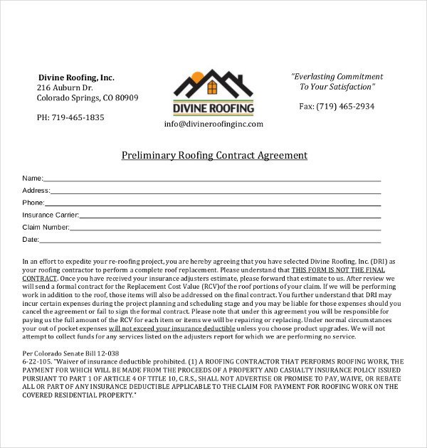 Free Roofing Contract Template 15 Roofing Contract Templates Word Pdf Google Docs