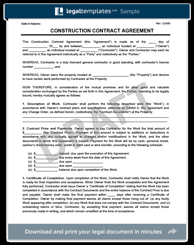 Free Roofing Contract Template Create A Free Construction Contract Agreement