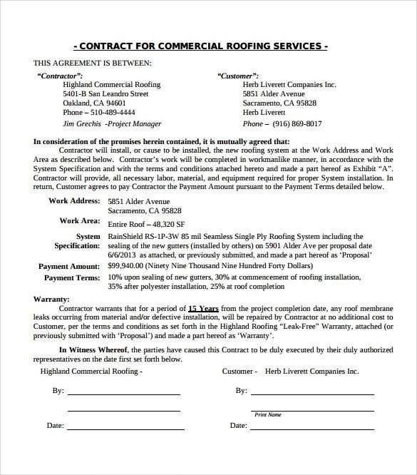 Free Roofing Contract Template Roofing Contract Template 9 Download Documents In Pdf