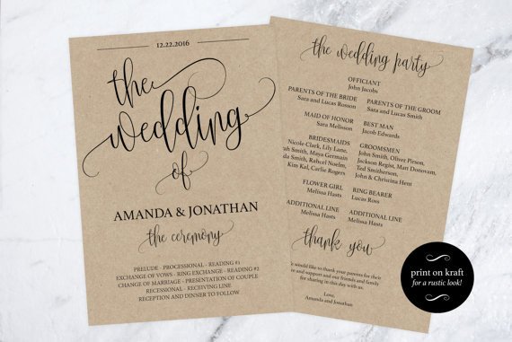 Free Rustic Wedding Program Templates Wedding Program Printable Printable Wedding Program