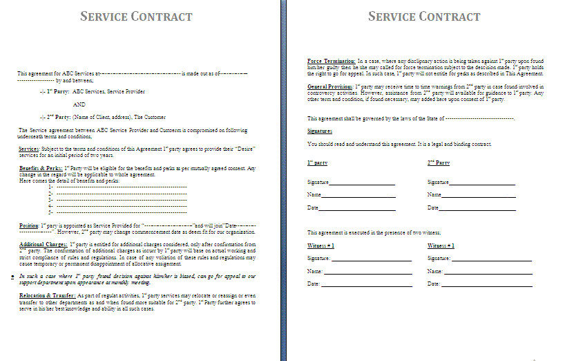 Free Service Contract Template Free Printable It Service Agreement Template form Generic
