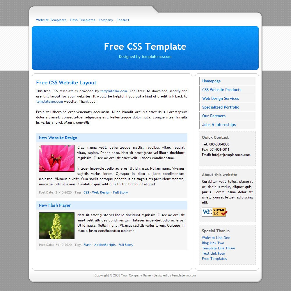 Free Simple Website Templates 007 Simple Blue Template