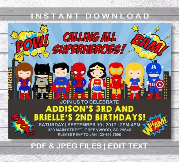 Free Superhero Invitation Template Superhero Invitation Superhero Birthday Invitation Instant