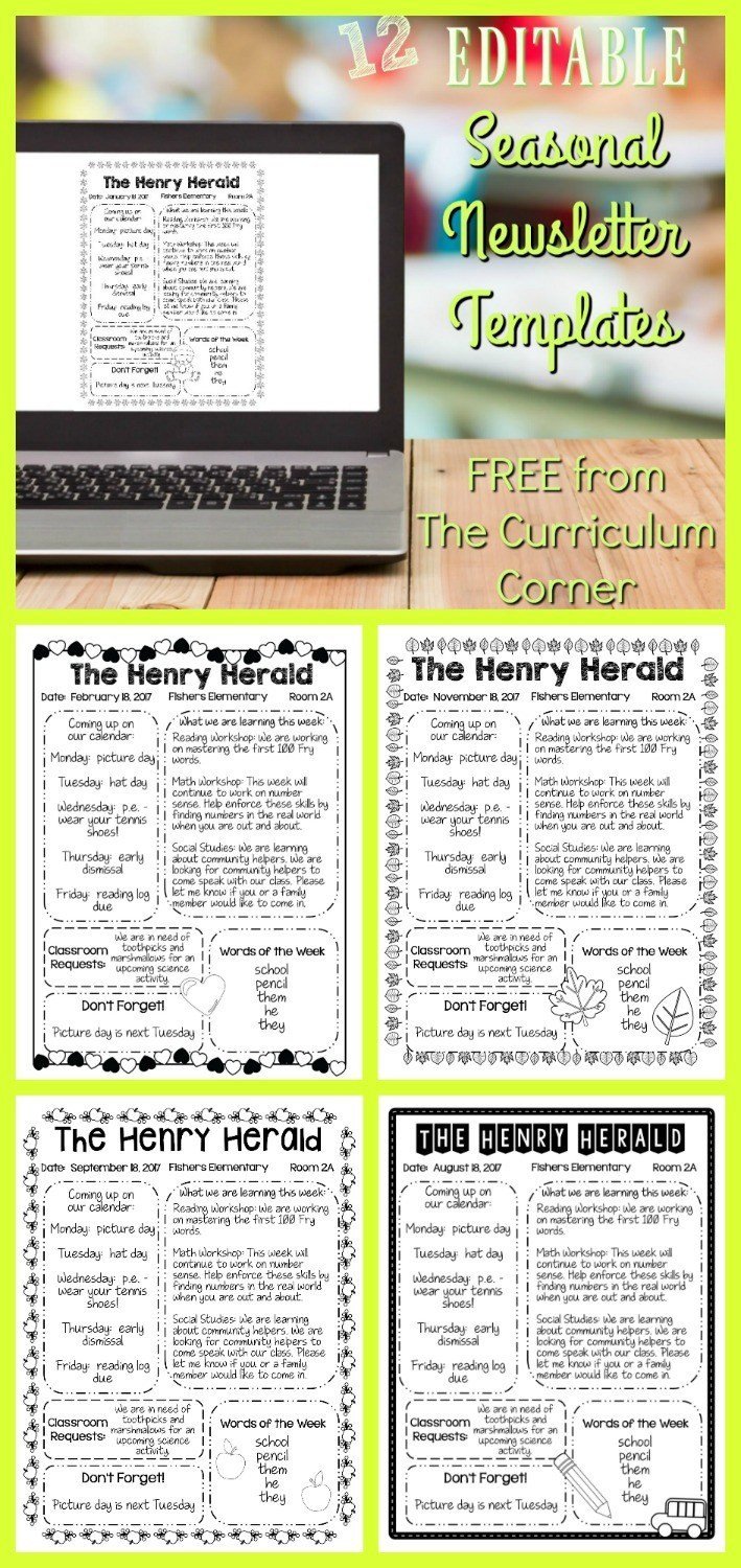 Free Teacher Newsletter Templates Editable Seasonal Newsletter Templates the Curriculum