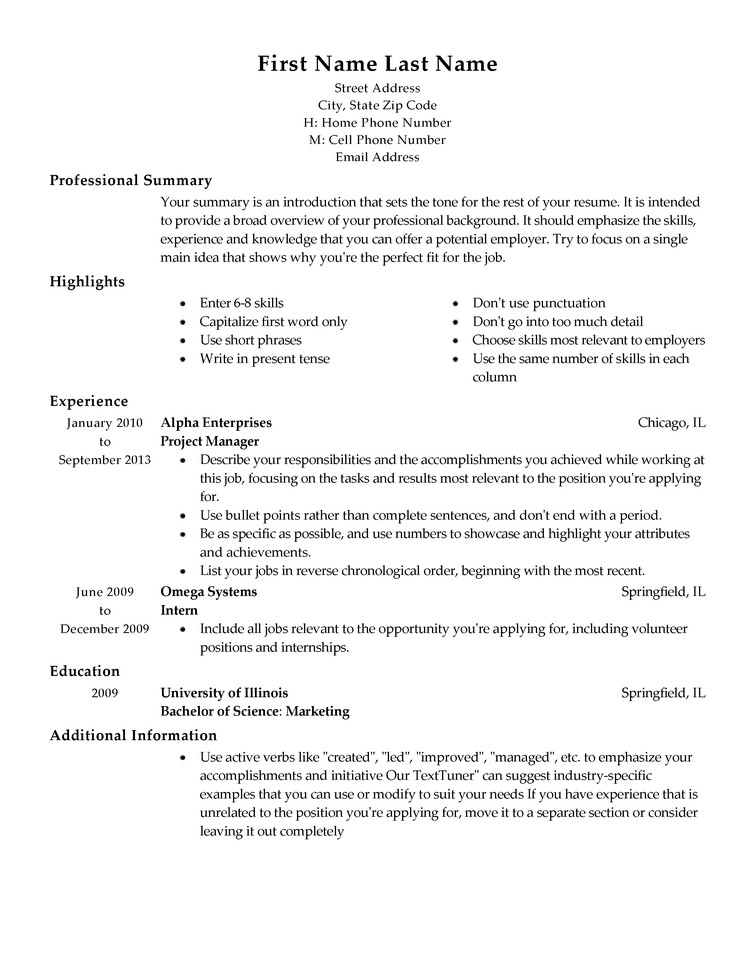Free Template for Resume Free Professional Resume Templates