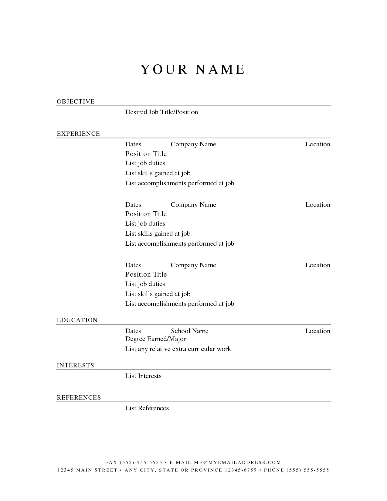 Free Template for Resume Printable Resume Templates