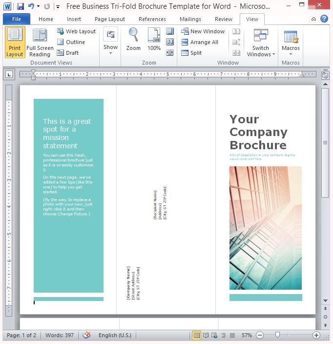 Free Templates for Microsoft Word Free Business Tri Fold Brochure Template for Word
