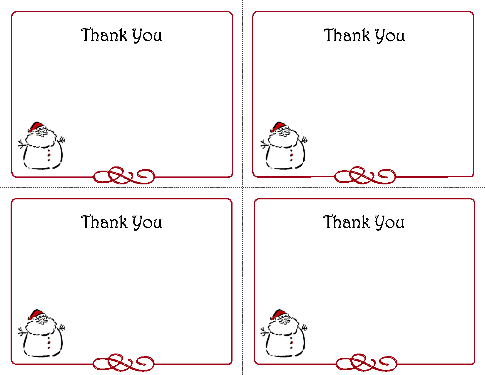 Free Thank You Card Template Printable Christmas Thank You Card Templates