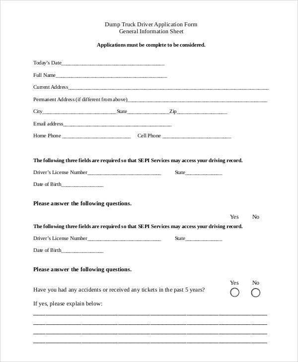 Free Truck Driver Application Template Free Application forms