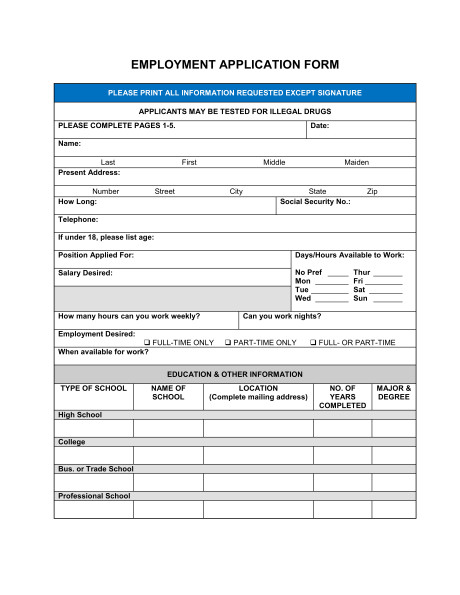 Free Truck Driver Application Template Free Printable Job Application form Template form Generic