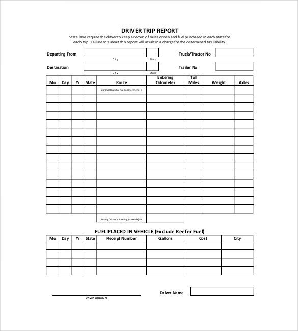 Free Truck Driver Application Template Truck Driver Trip Report Template