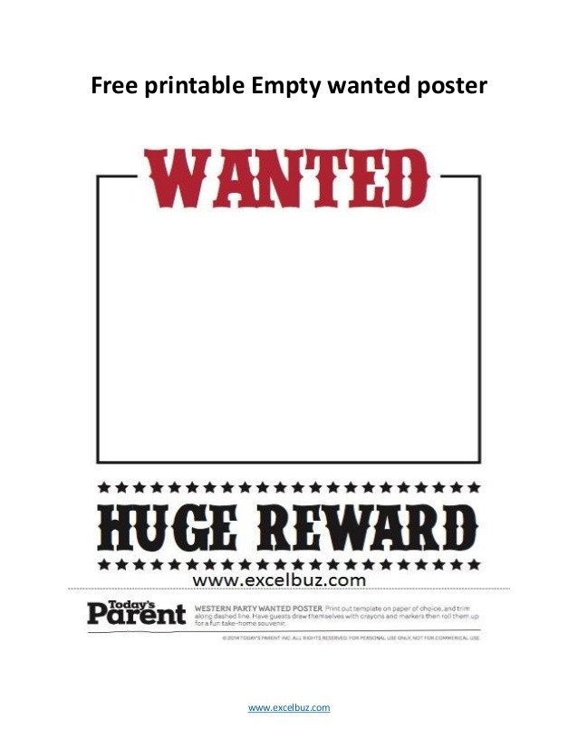 Free Wanted Poster Template Printable Printable Wanted Poster Templates
