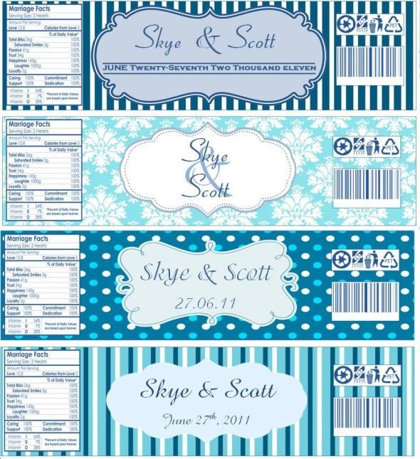 Free Water Bottle Label Template Water Bottle Labels now with Templates Wedding Blue