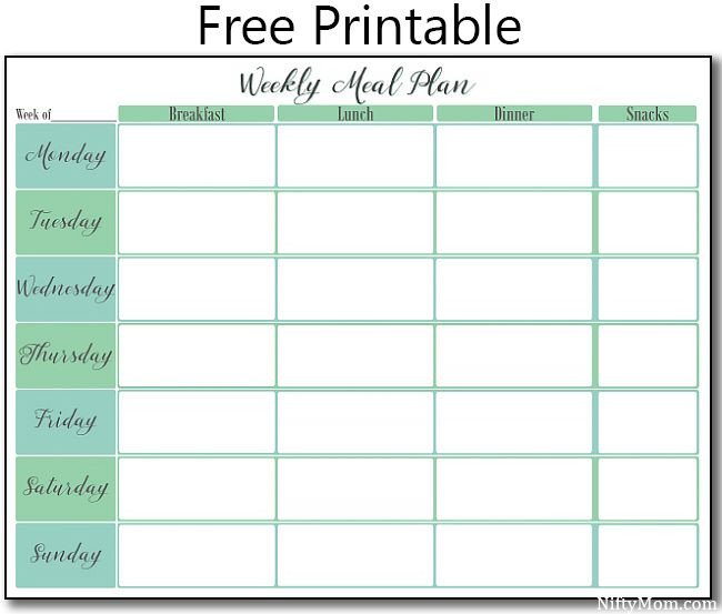 Free Weekly Meal Planner Template Free Printable Weekly Meal Plan