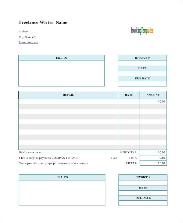 Freelance Invoice Template Microsoft Word Sample Freelance Invoice 7 Documents In Pdf Word
