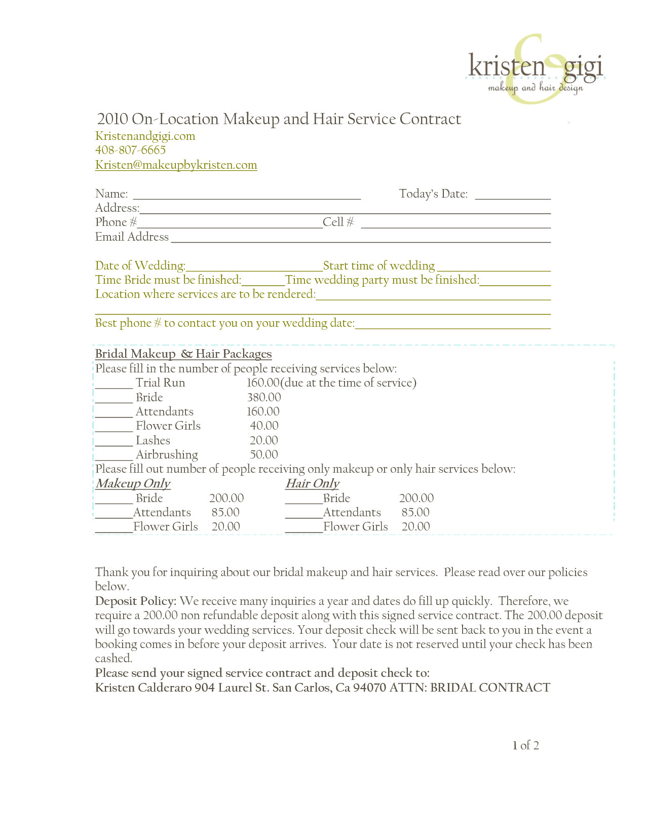 Freelance Makeup Artist Contract Template Bridalhaircotract