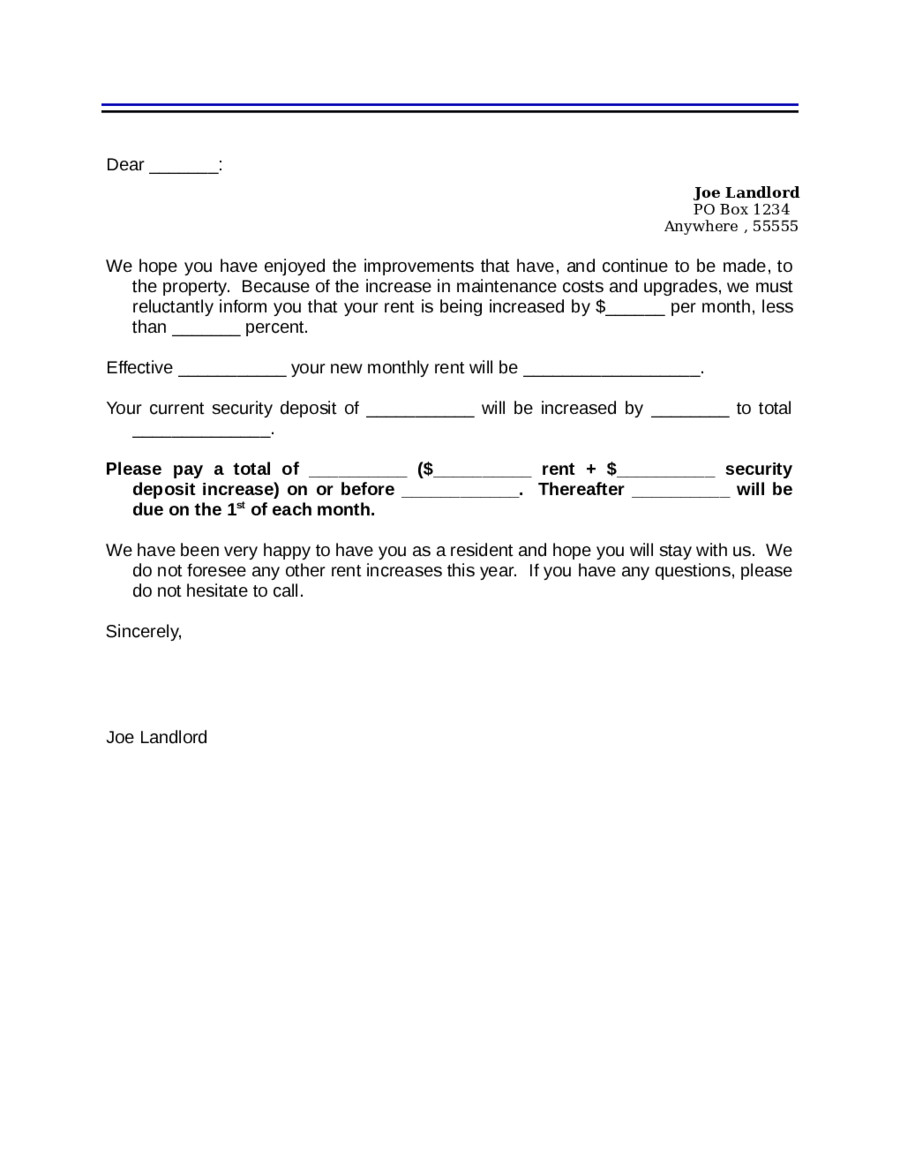 Friendly Rent Increase Letter 2019 Rent Increase Letter Fillable Printable Pdf
