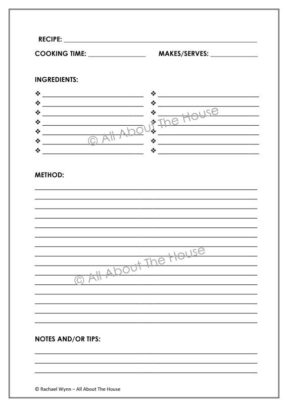 Full Page Recipe Template Editable Editable Printable Recipe Sheets Template Meal Planning