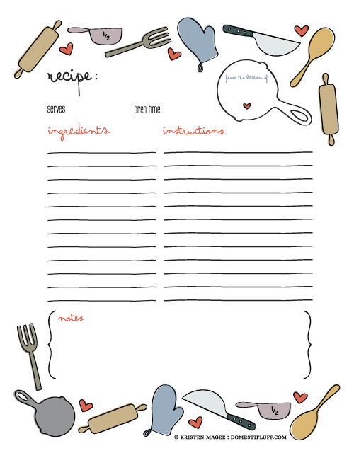 Full Page Recipe Template Editable Free Printable Recipe Page Template
