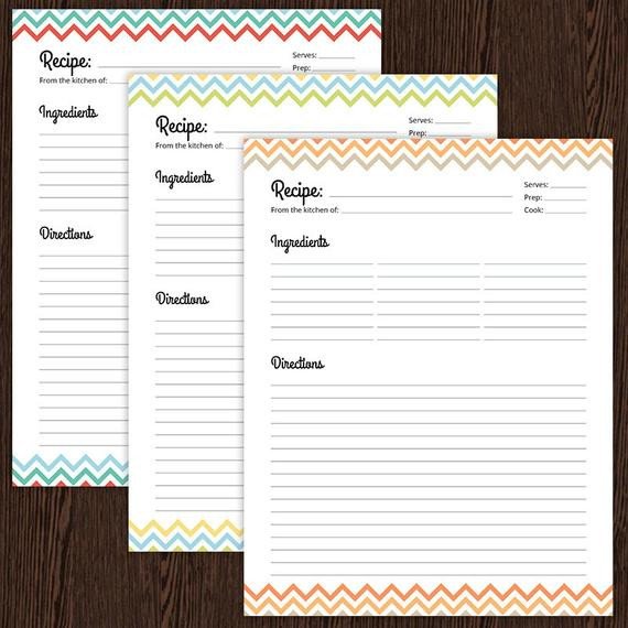 Full Page Recipe Template Editable Recipe Card Full Page Colourful Chevron Fillable