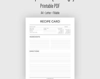 Full Page Recipe Template Editable Recipe Card Full Page Fillable Printable Pdf Instant