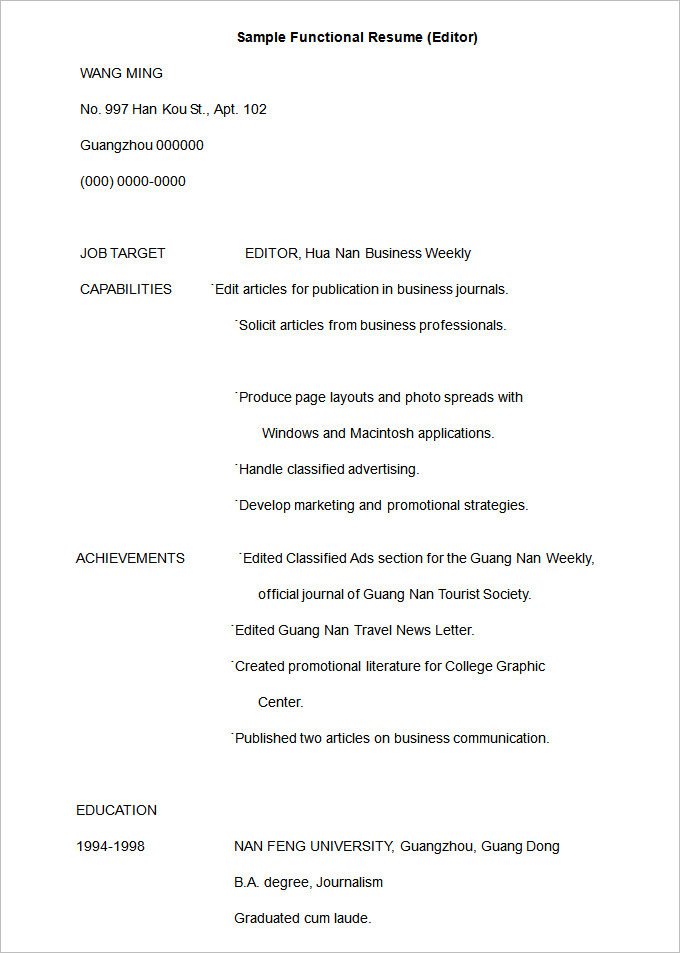 Functional Resumes Templates Free Functional Resume Template – 15 Free Samples Examples