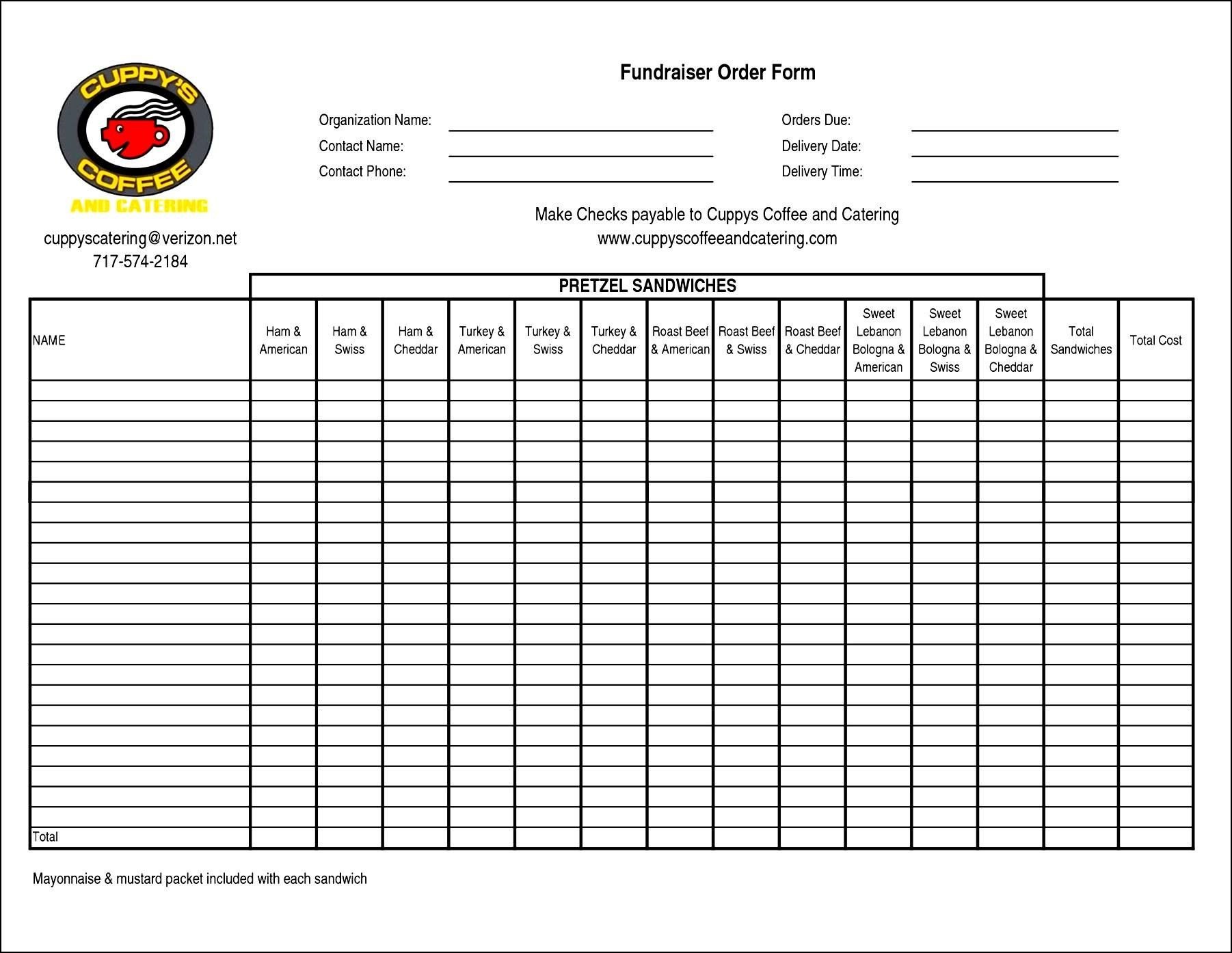 Fundraising order form Templates Fundraiser order Sheet Templates