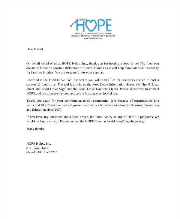 Fundraising Thank You Letter Thank You Letter for Donation