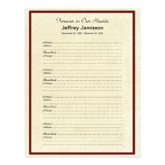 Funeral Guest Book Template Memorial Book Filler Sign In Page 4 Names Per Page