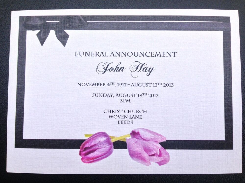 Funeral Invitation Template Free 25 X Personalised Funeral Announcement Invitation Cards