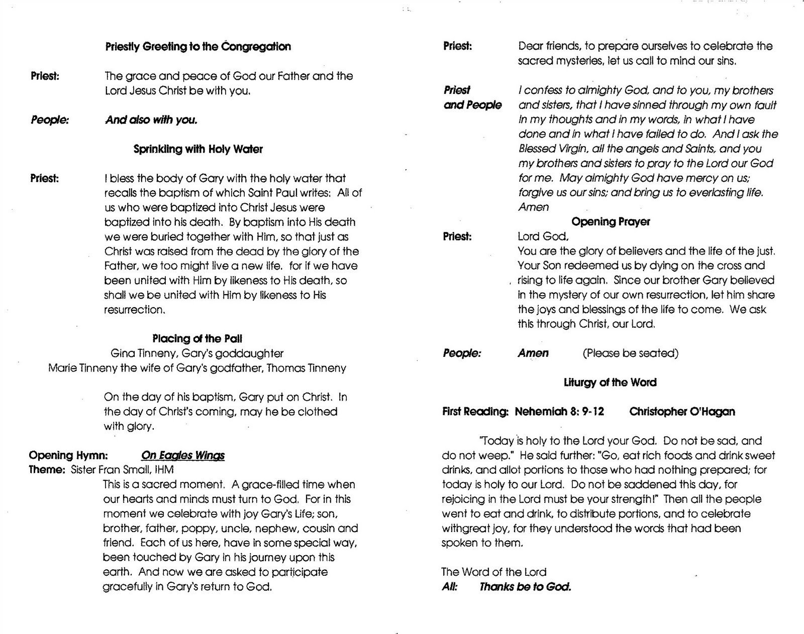 Funeral Mass Booklet Template Gary Tinneny Gary S Funeral Mass Booklet Click On