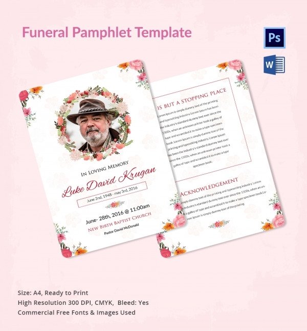 Funeral Pamphlet Template Free 5 Funeral Pamphlet Templates Word Psd format Download