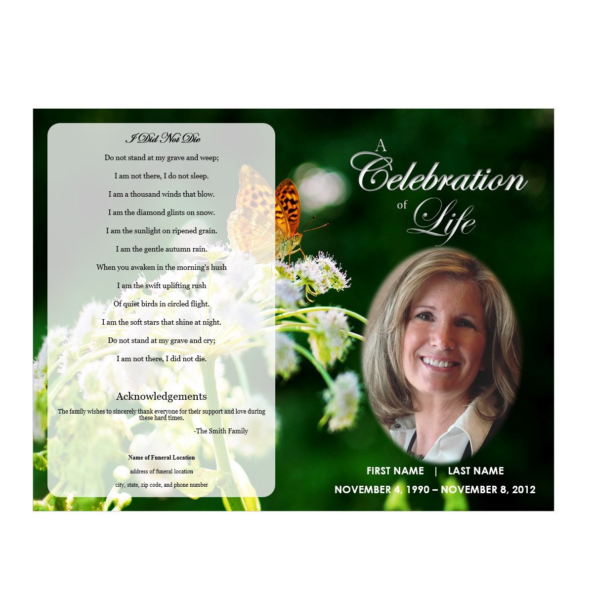 Funeral Pamphlet Template Free butterfly Memorial Program Funeral Pamphlets