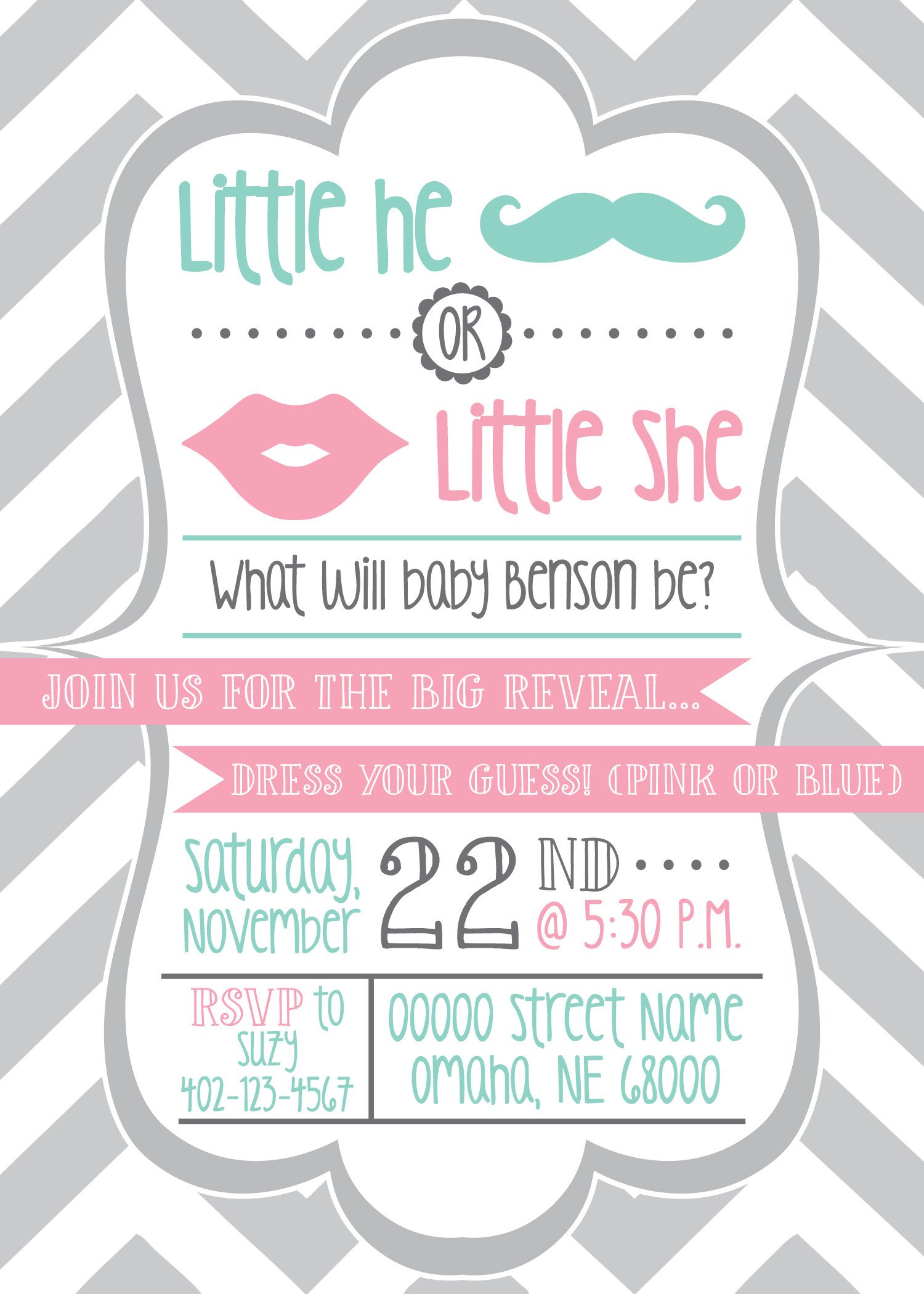 Gender Reveal Invitation Template Baby Shower Invites Announcements &amp; More