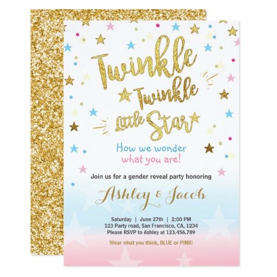 Gender Reveal Invitation Template Gender Reveal Invitation Baby Shower Twinkle Star