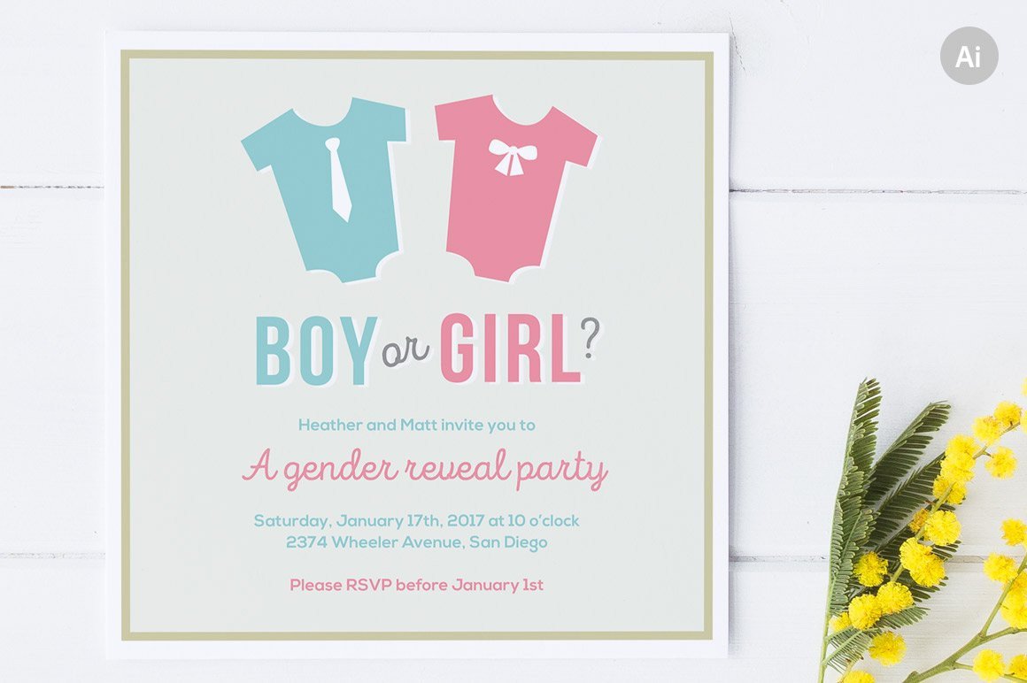 Gender Reveal Invitation Template Gender Reveal Party Invite Invitation Templates