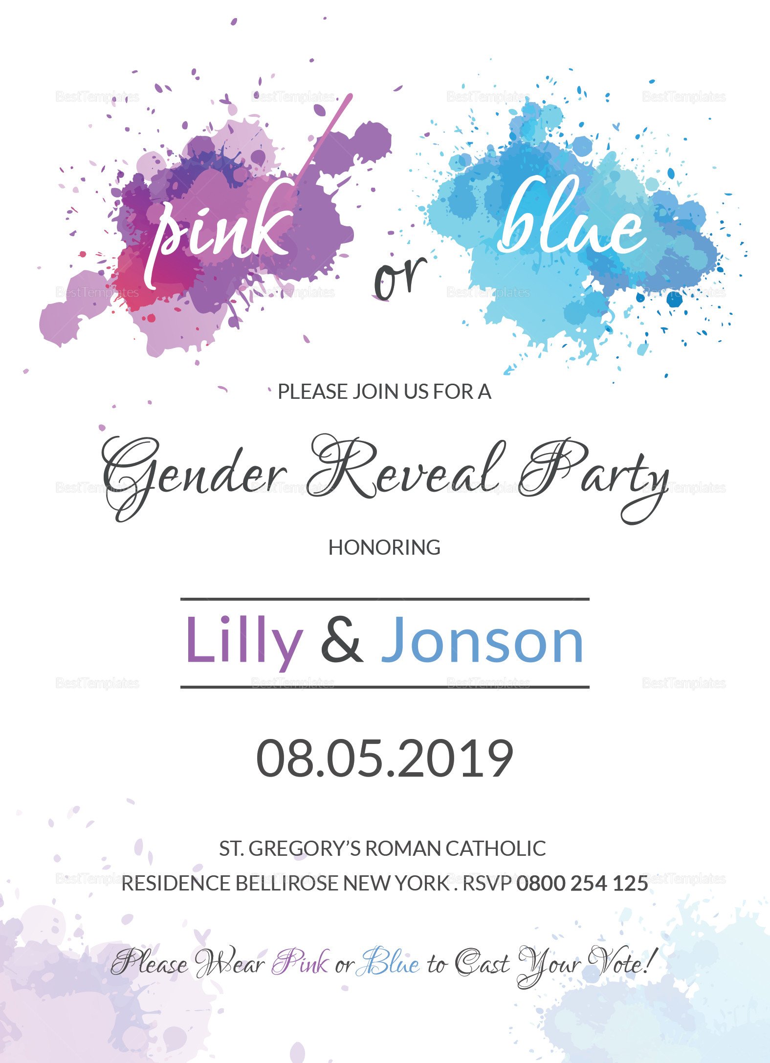 Gender Reveal Invitation Template Watercolor Gender Reveal Invitation Party Design Template