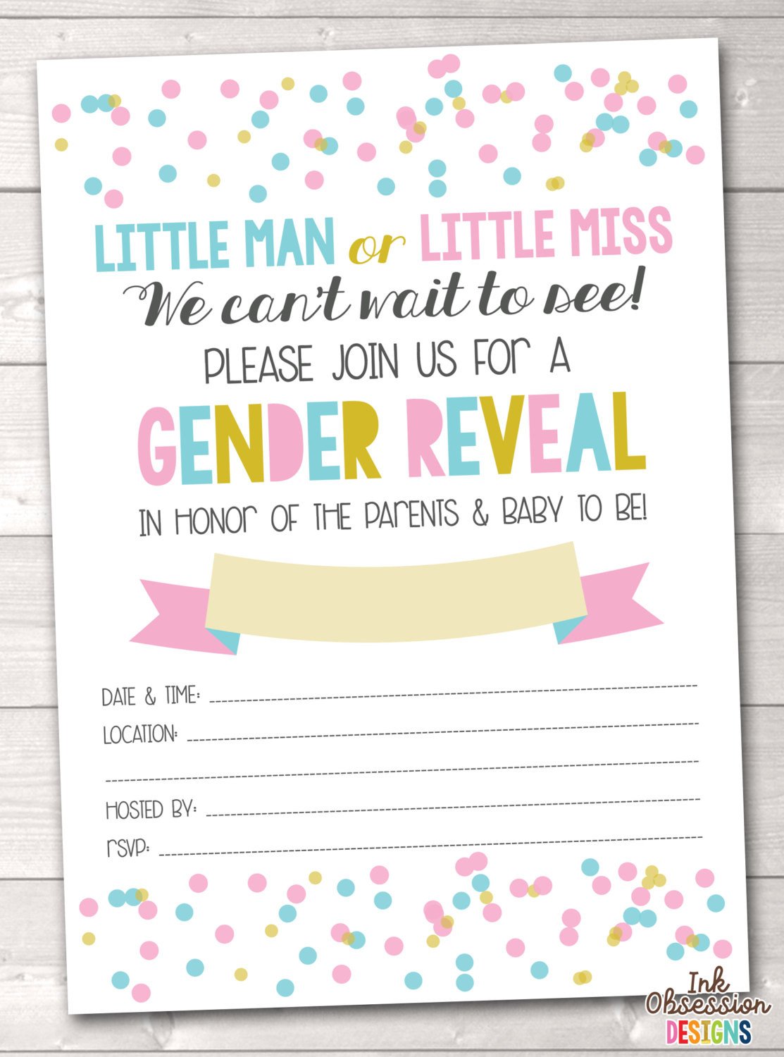 Gender Reveal Invitations Free Gender Reveal Invitation Little Man or Little Miss In Pink