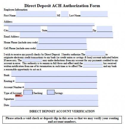 Generic Direct Deposit form 5 Generic Direct Deposit form Templates formats
