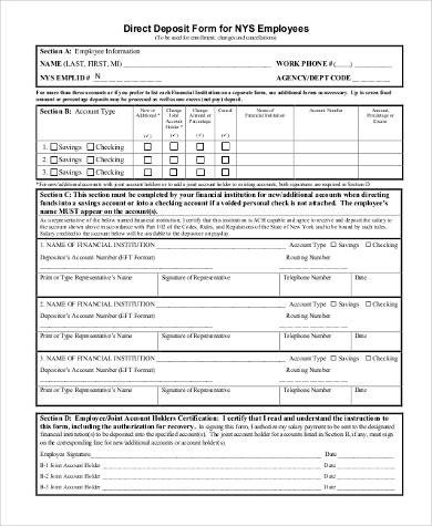Generic Direct Deposit form Sample Employee Direct Deposit forms 7 Free Documents